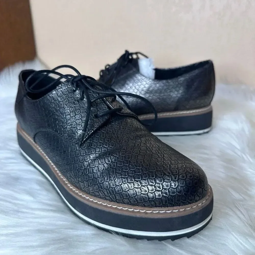 Exé Platform Loafers Metallic Black Scale Print Size 41